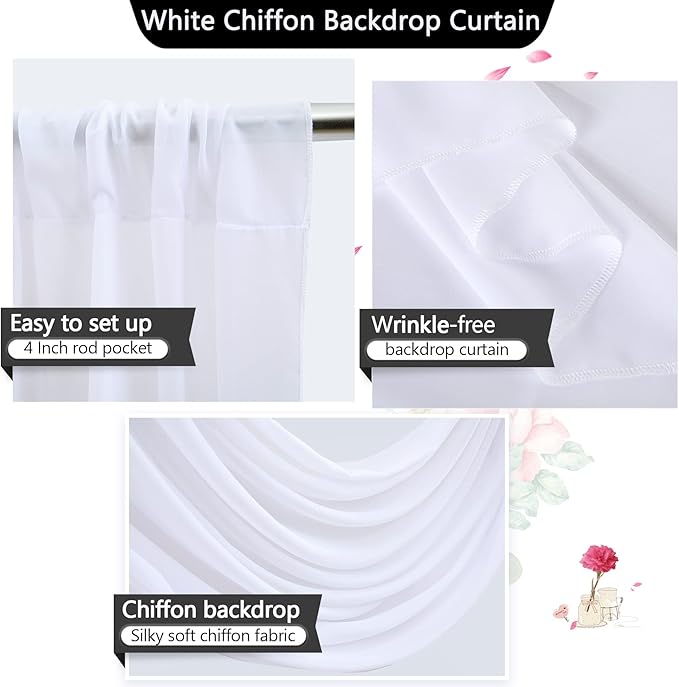 PARTISKY 10x7ft White Chiffon Backdrop Curtains - Image 5