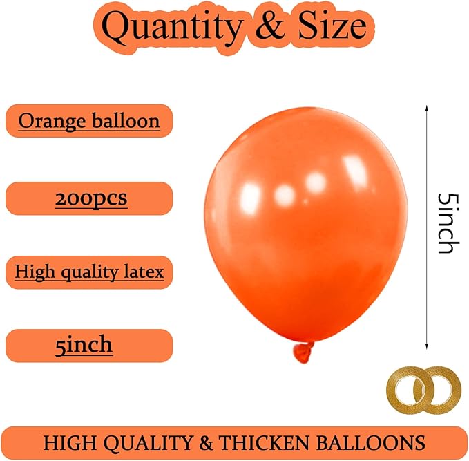 KAWKALSH 200pcs Orange Balloons 5 Inch, Small Mini Latex Balloons - Image 2