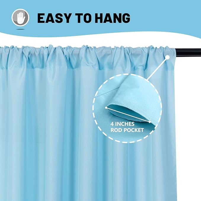 MYSKY HOME 10ft x 7ft Light Blue Backdrop Curtains - Image 5