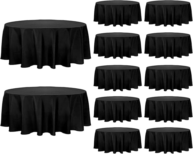 12 Pack Black Round Tablecloth 90 Inch Round Table Covers Bulk Washable by Fivenl
