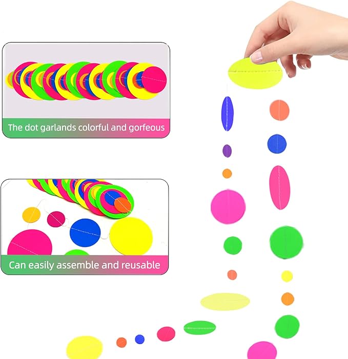 120feet UV Round Dot Paper Neon Garland Neon Streamers Decorations UV Reactive - Image 8