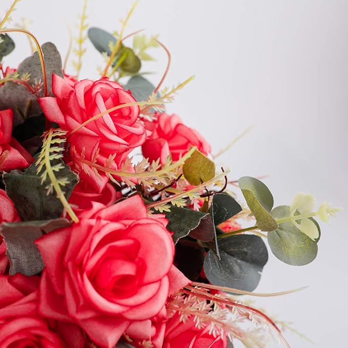 LESING Artificial Rose with Vase, Fake Silk Flowers Bouquets in Vase Table - Image 3