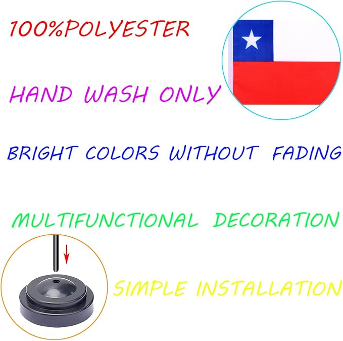 WXTWK 2 Pack Chile Flag Chile Deluxe Desk Flag Set - Image 3