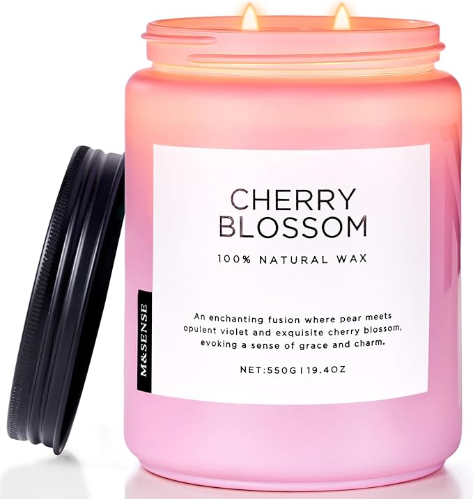 M&SENSE Cherry Blossom Scented Spring Candle, 19.4oz 110 Hours Long Lasting by MSENSE