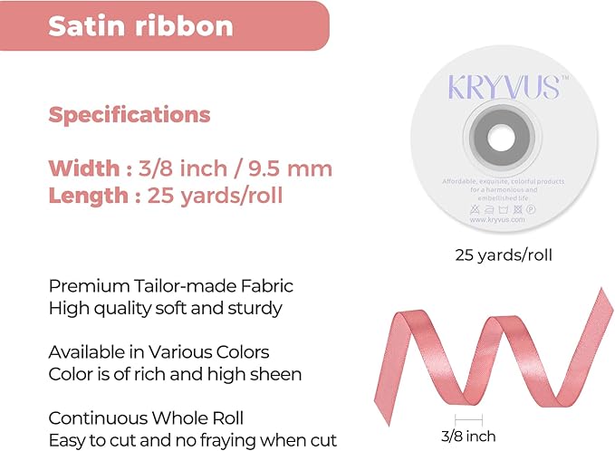 Rose Gold Satin Ribbon 3/8 inch X Continuous 25 Yards, Single Face Polyester - Image 3