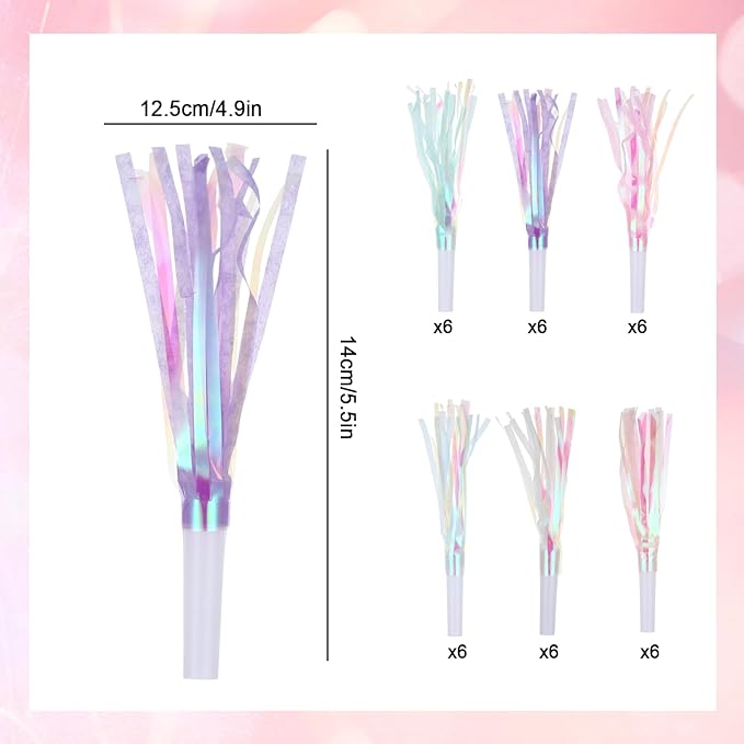 36 Pcs Mermaid Party Blowers, Glitter Fringed Noise Makers, Blow Horns - Image 2