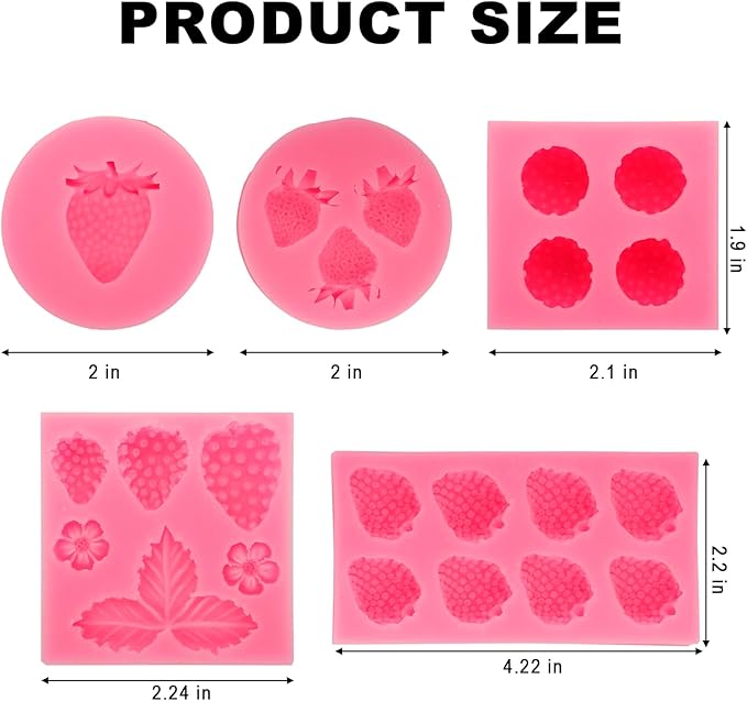 5PCS Strawberry Silicone Molds, 3D Chocolate Fondant Fruit Mold Set - Image 2