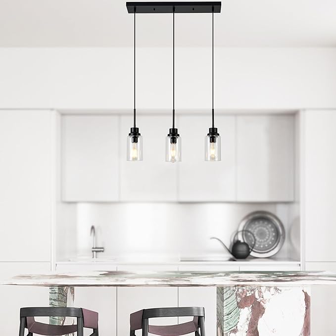 3-Lights Pendant Light Fixtures, Modern Black Kitchen Island Lighting - Image 3