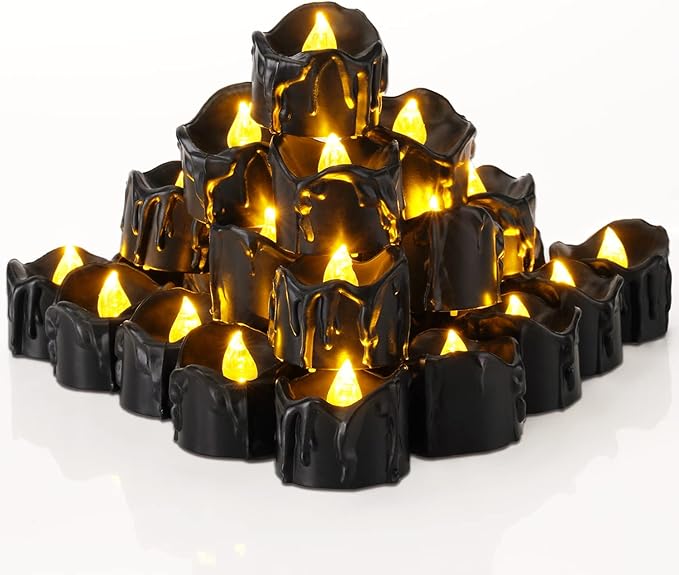 Homemory 24-Pack Halloween Black Dripping Flameless Tea Lights, Battery - Image 9