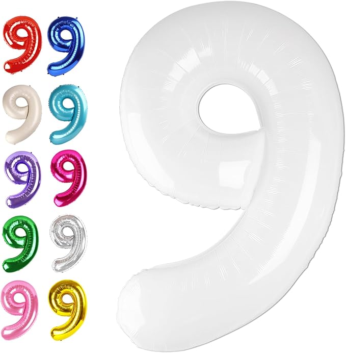 Big White 40 Inch 9 Balloon Number, Jumbo Giant 9th 19 29 39 49 99 Birthday by Upgesy