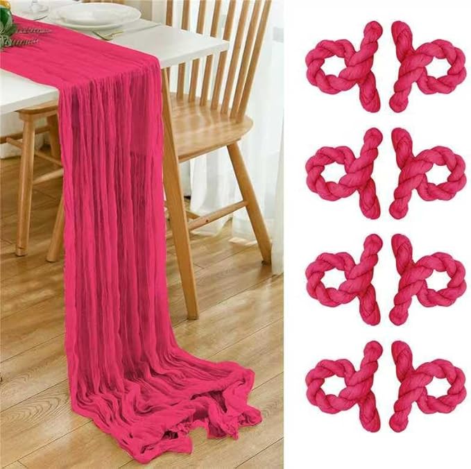 8 Pack Hot Pink 10 Ft Cheesecloth Table Runner 35x120 Inch Boho Wrinkled Sheer by Dspoot