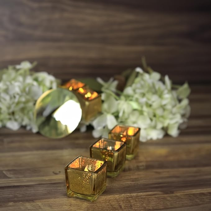 WGV 2 Inch Gold Speckle Square Cube Glass Votive Candle Holder, Small Tiny - Image 7