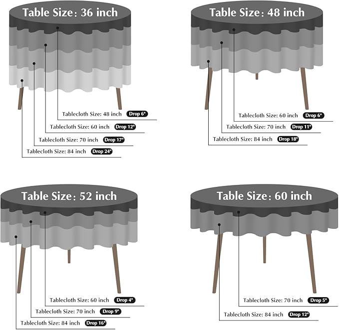 2 Pack Round Table Cloth 48 Inch Black Tablecloth Washable Polyester Solid - Image 5