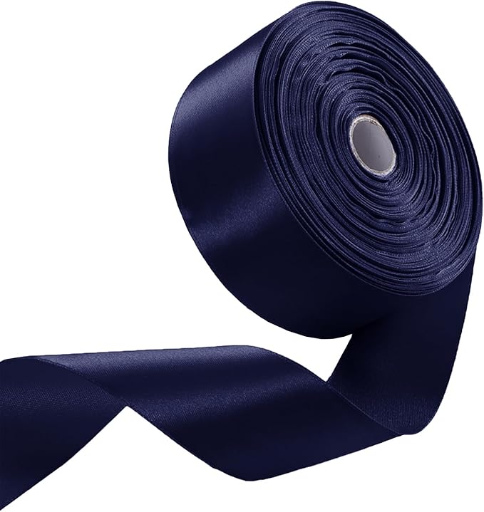1-1/2" x 50 Yards Navy Blue Satin Ribbon Single Faced Fabric Ribbons by Oakarbo