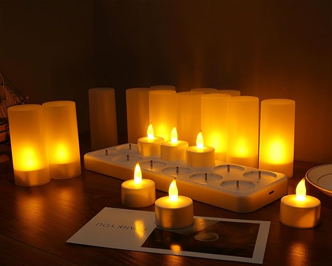 WoneNice USB Rechargeable Flameless Candles, 12 Pack LED Tea Lights - Image 2