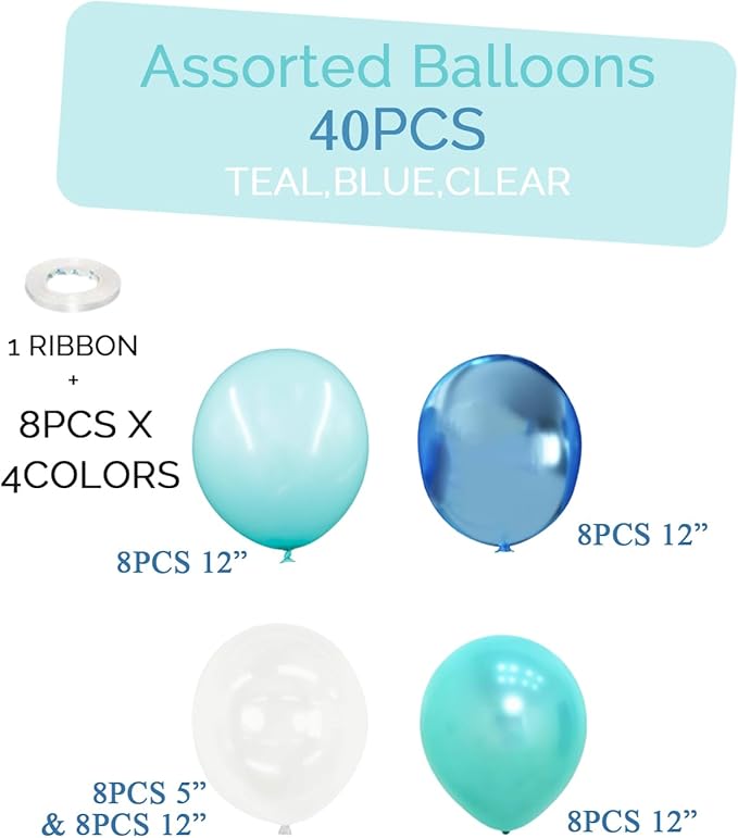 Under the Sea Party Decorations Teal Turquoise Blue Clear Balloons Assorted - Image 3