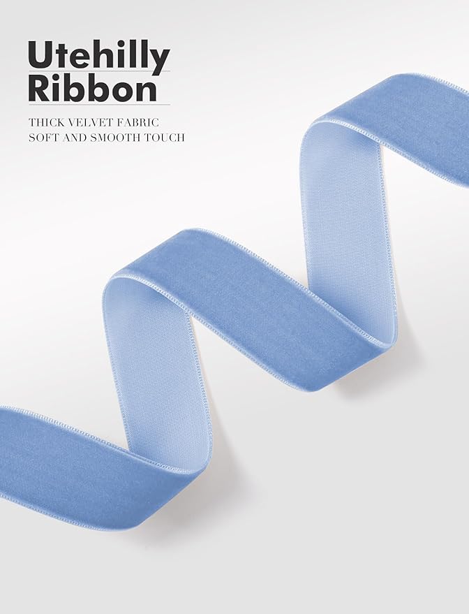 Light Blue Christmas Velvet Ribbon - Image 3