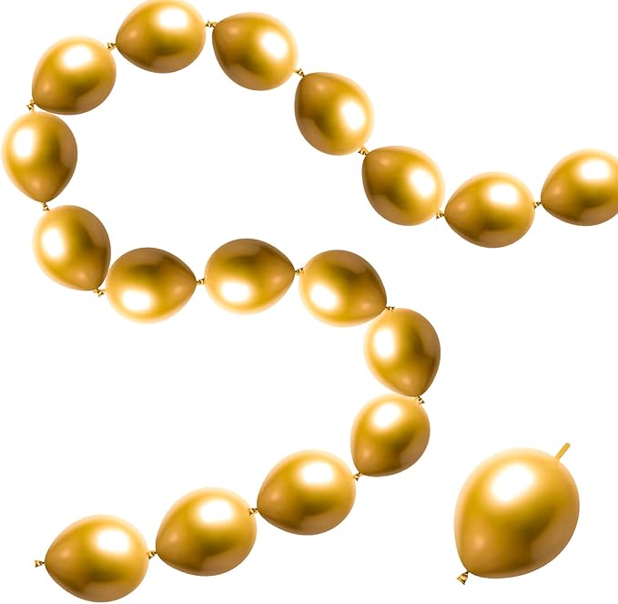 50 Pcs Quick Link Balloons Gold Metallic Chrome 6 inch, Latex Linking Balloons by JINUPHION