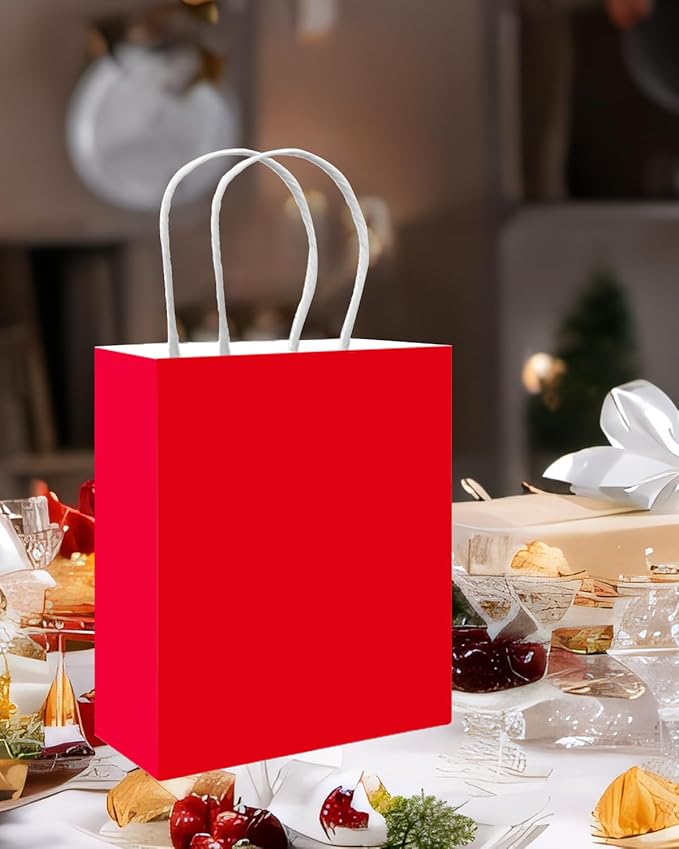 qiqee 50-Packs Red Paper Gift Bags - Image 5