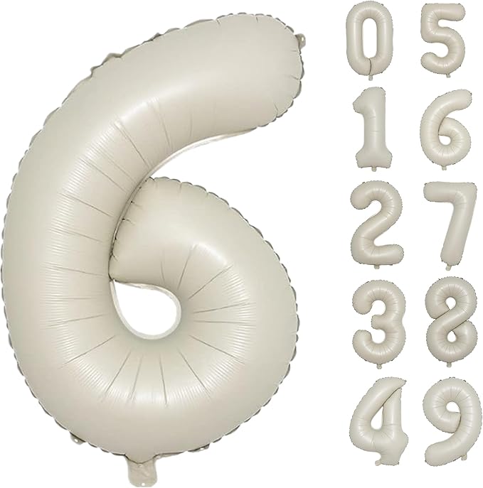 40 Inch Cream White Number 6 Balloon by Lnhiya