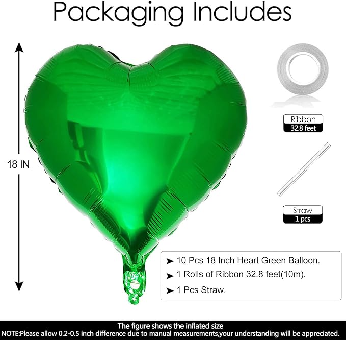 10Pcs Green Foil Heart Shaped Balloons 18 Inch Mylar - Image 2
