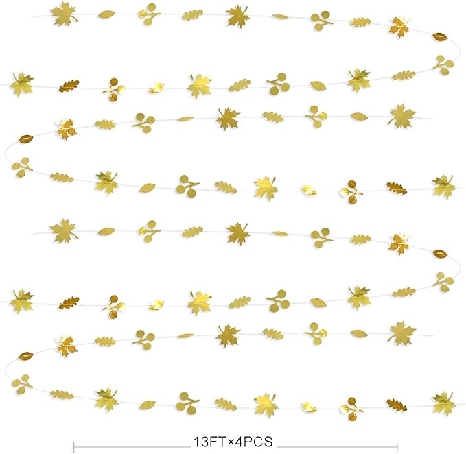 52Ft Fall Party Decorations Gold Fall Maple Leaf Paper Garlands Streamer Autumn - Image 2