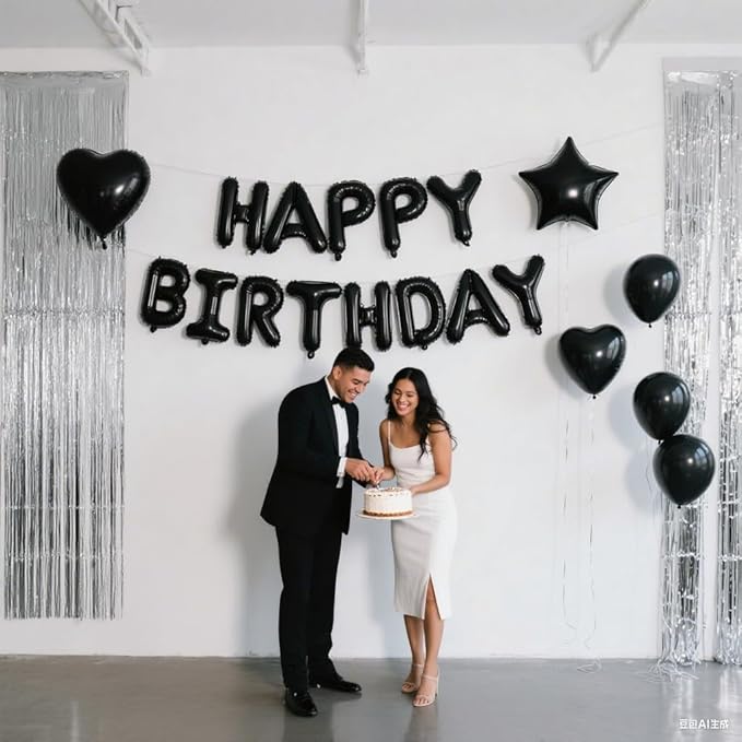 29 Pcs Black Silver Birthday Party Decorations - Image 5