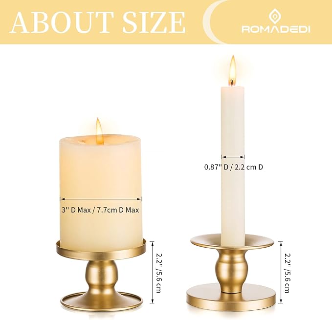 Candle Holders for Pillar Candles, Romadedi Gold Pillar & Taper Candle Holder - Image 4