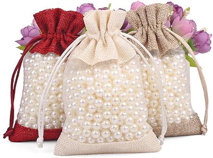 50 Pcs Burlap Bags with Drawstring, 3.9"x5.5" Gift Bags Jewelry Pouch Bags - Image 4