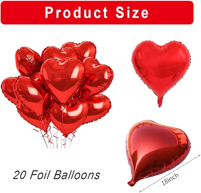 20 pcs Red Heart Balloons, 18 inch Heart Shaped Balloon foil Love Balloon - Image 2