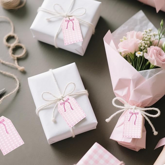 100Pcs Coquette Pink Bow Gift Tags - Image 5