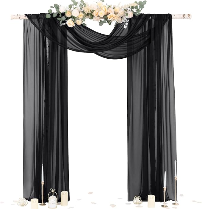 Socomi Black Sheer Gothic Wedding Draping Fabric 29" x 20Ft 2 Panel Outdoor by Socomi