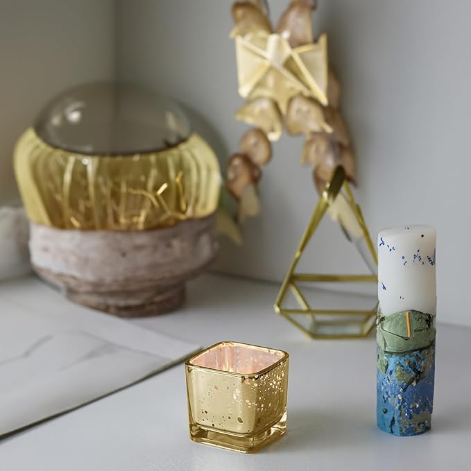 WGV 2 Inch Gold Speckle Square Cube Glass Votive Candle Holder Bulk, Small Tiny - Image 4