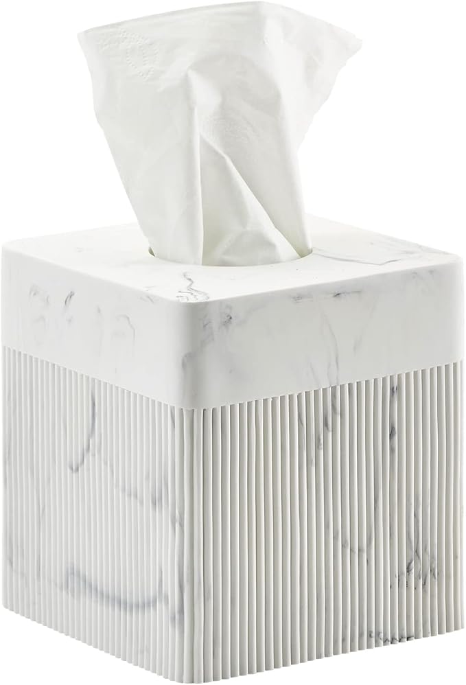 White Tissue Box Cover Square Resin Tissue Holder by Polytree