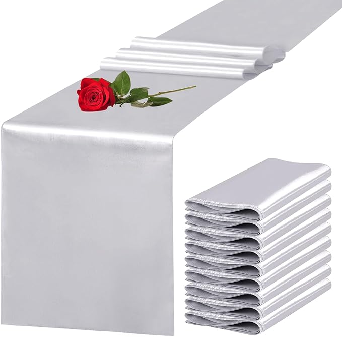 10 Pack Satin Table Runner 12 x 108 Inch Long Silver Silk Table Runner by Unknown