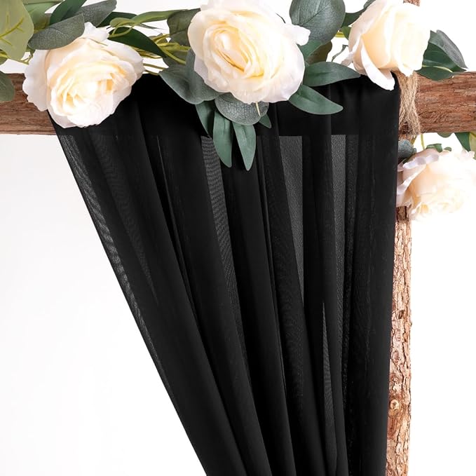 Socomi Wedding Arch Draping Fabric 3 Panels 29" x 18Ft Black Sheer Curtain - Image 3