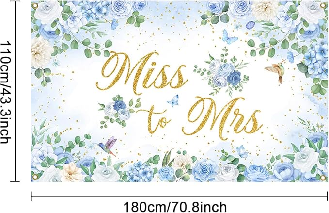 Mocsicka Miss to Mrs Banner Blue Floral Gold Dots Bridal Shower Party - Image 5