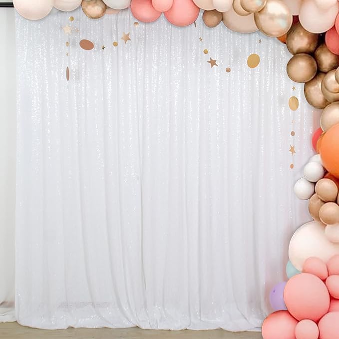 ShiDianYi Sequin Backdrop Curtain 8FTx10FT-White-Shimmer Sequins Fabric by ShiDianYi