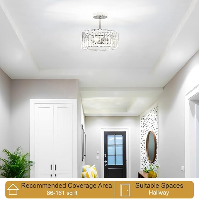 Modern Crystal Ceiling Light, Chrome Semi Flush Mount Ceiling Lighting Fixture - Image 2