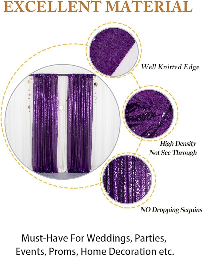ShinyBeauty Sequin Backdrop Curtains 4 Panels Purple 2FTx8FT Sequin Fabric - Image 5
