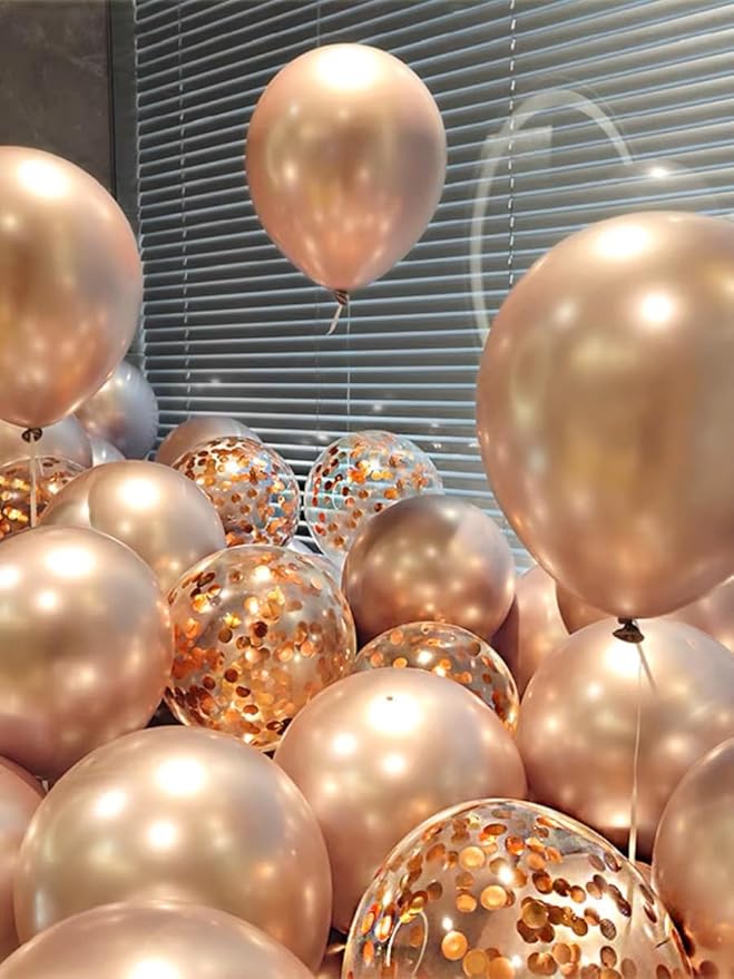 Bezente Rose Gold Confetti Latex Balloons - Image 4