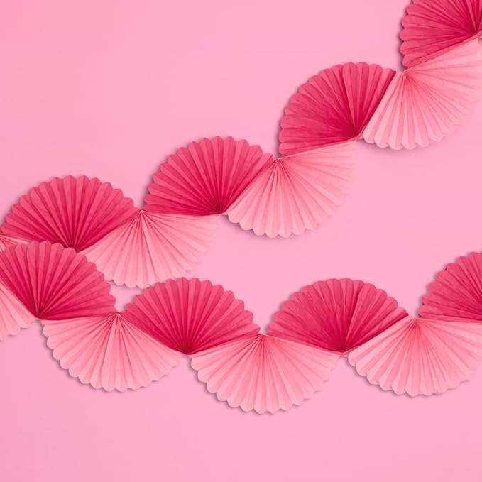 xo, Fetti Pink Paper Fan Garland - 6 Ft. | 3D Bachelorette Party Decorations by xoFetti
