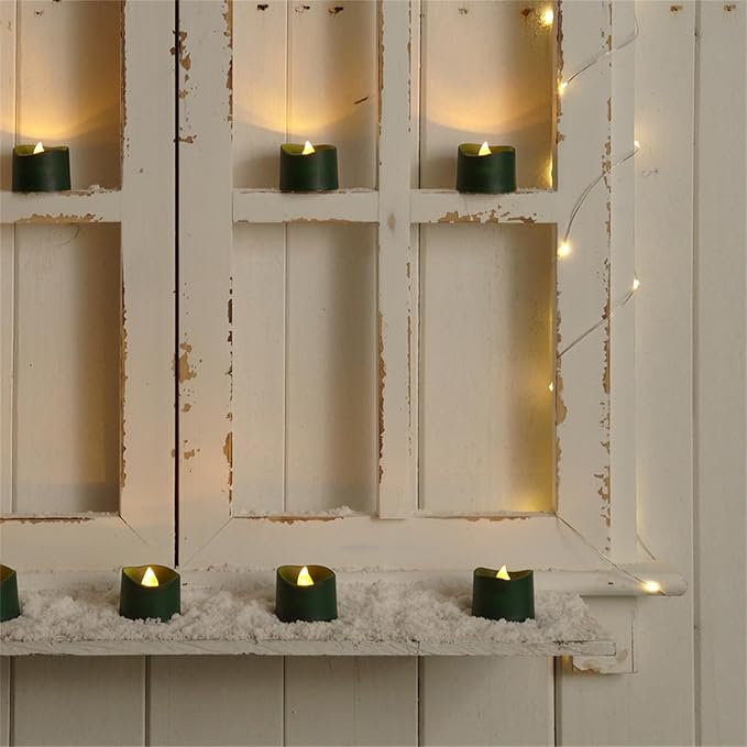Homemory 24Pcs Green Tea Lights Battery Operated, Flameless Flickering Green - Image 4