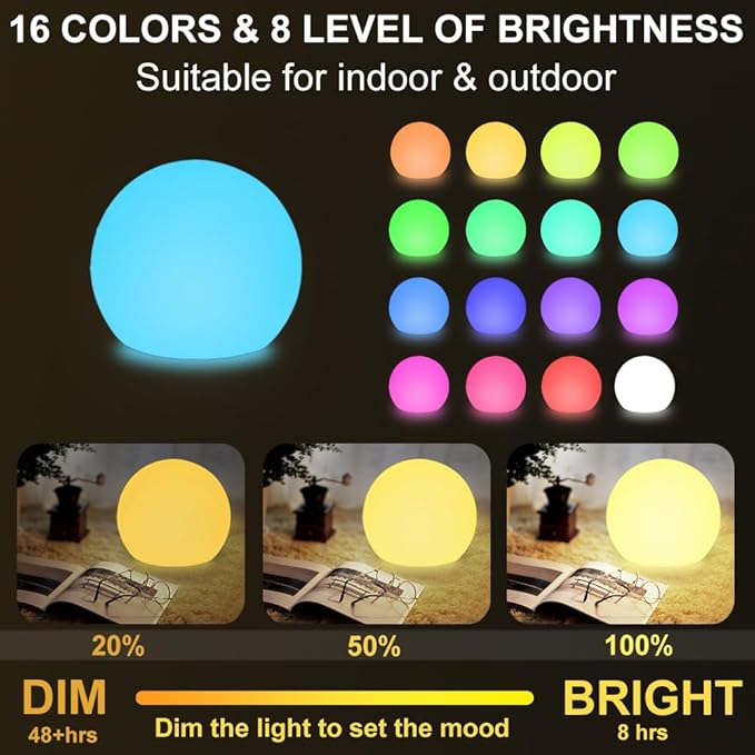 LED Glowing Ball Light, 8-in RGB Color Changing LED Orb Night Light Mood Lamp - Image 2