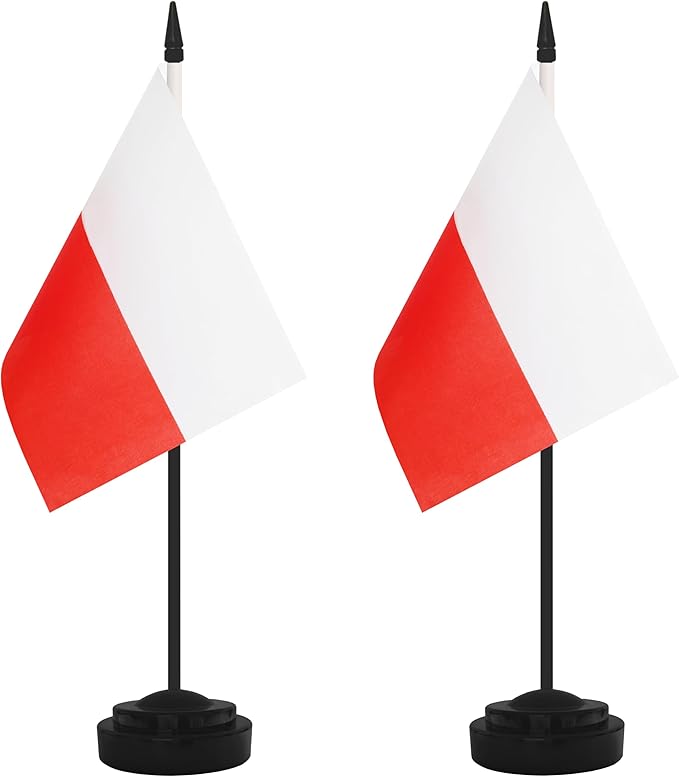 2 Pack Poland Desk Flag Set, Polish Desktop Small Miniature Table Office Flag by Unknown