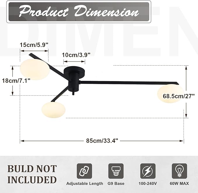 3-Light Modern Sputnik Chandelier - Image 2