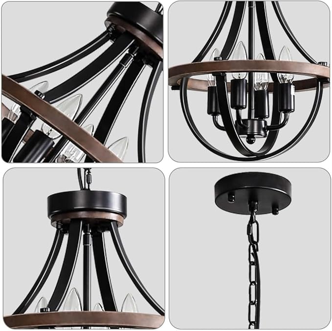 Farmhouse Chandelier, Modern Hanging Pendant Lighting, 4-Light Rustic Ceiling - Image 2