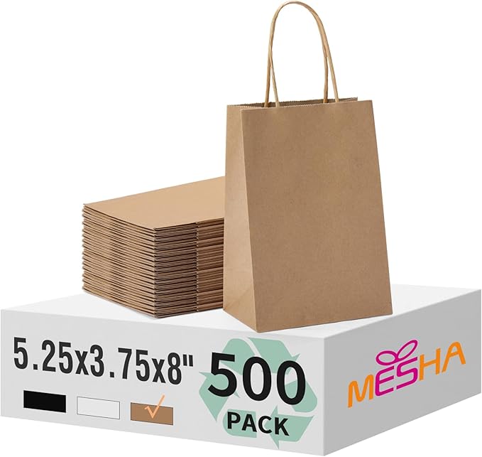 MESHA Kraft Paper Bags 5.25X3.75X8 Brown Small Gift Bags by MESHA