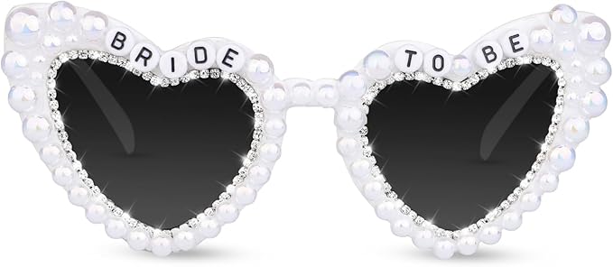 Bride Sunglasses for Bachelorette White Heart Glasses for Bride to Be Gift by Suwaoo