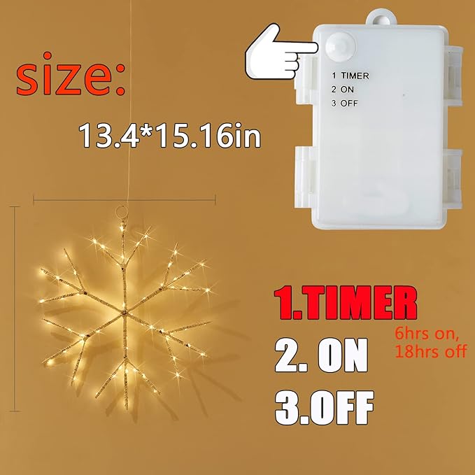 Fudios Lighted Snowflake LED Warm White Battery Operated - Image 3